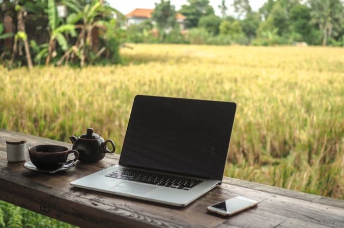 rural laptop in field