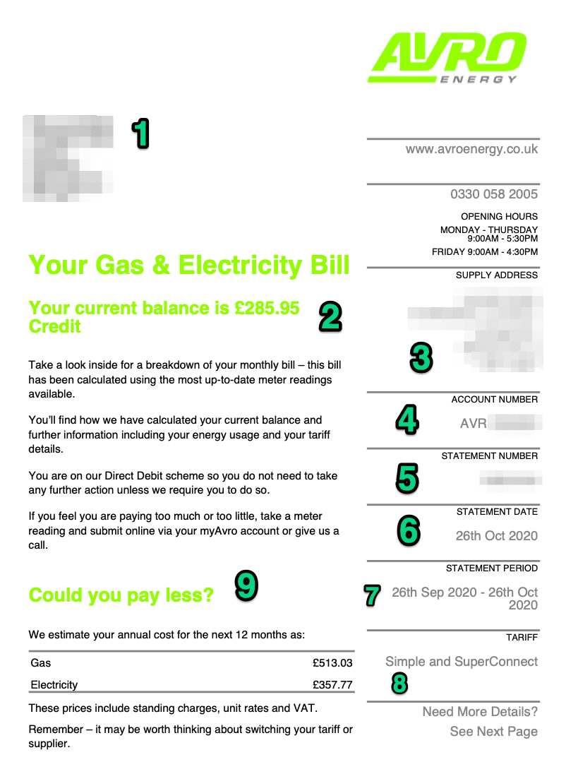 sample energy bill