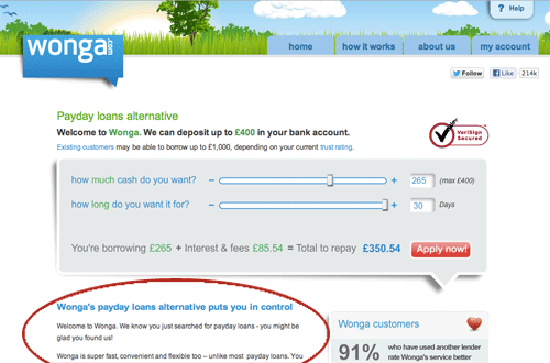 wonga misleading landing page