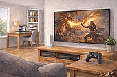 fast broadband illustrated with home working, streaming and gaming