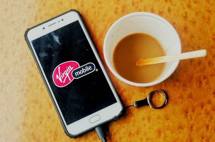 virgin mobile and coffee cup