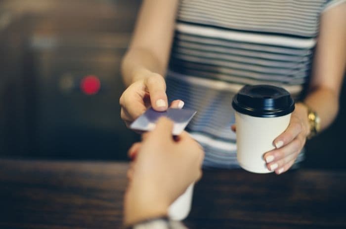 bank card buying coffee