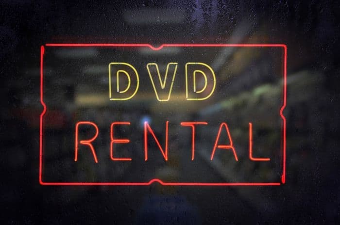 dvd rental lit sign