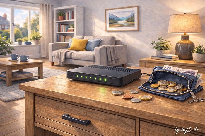 cheapest broadband router with money illustration