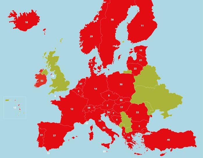 Map from Vodafone showing inclusive roaming area