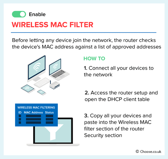 enable wireless mac filter