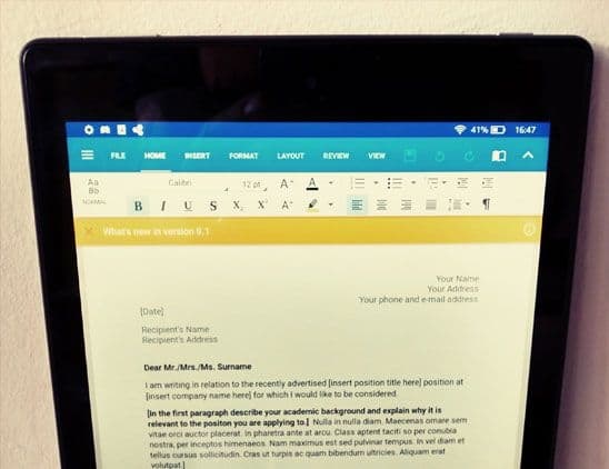 fire hd word processing