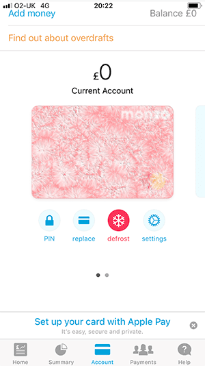 monzo freeze account