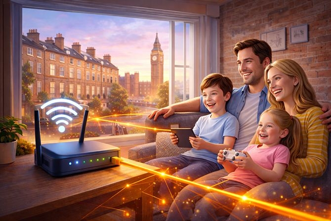 family in london using broadband