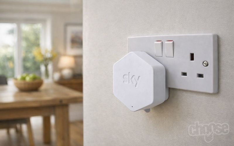 Sky Max Pod WiFi booster plugged in